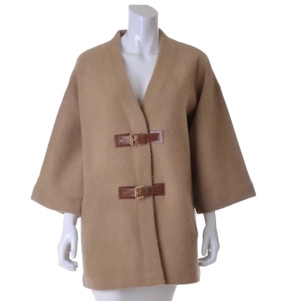 Michael Kors oversized tan wool coat with buckles, size XS